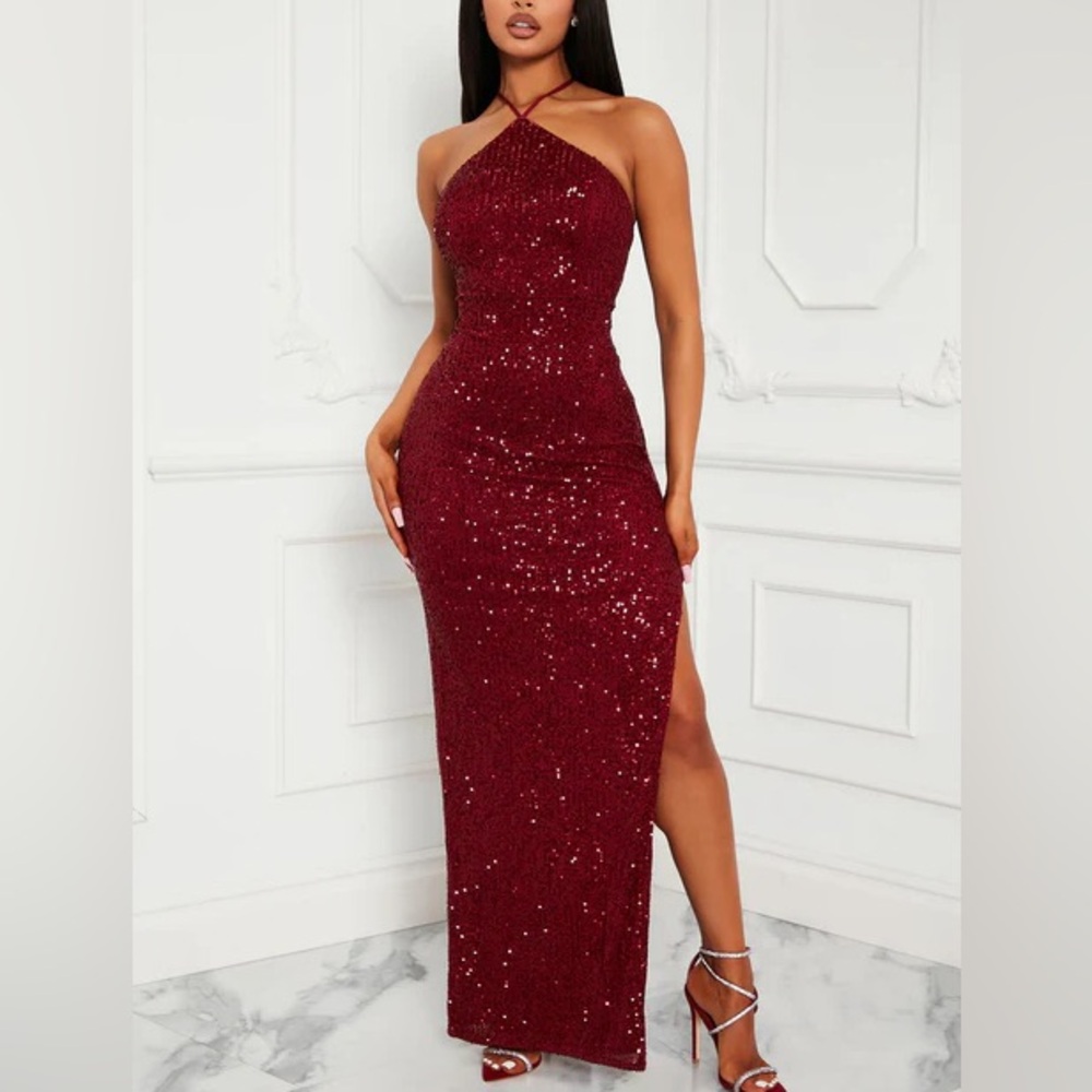 Fashion nova asia red sequin maxi dress